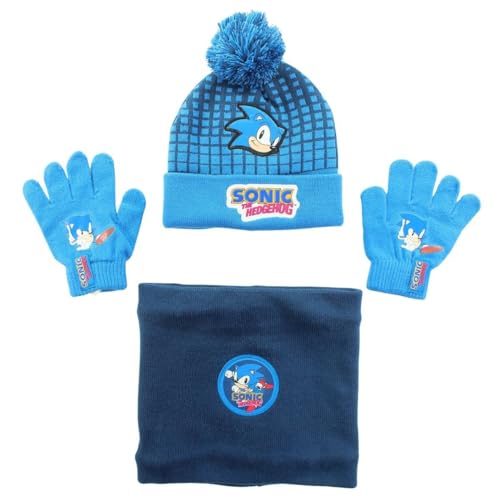 Disney Jungen Gorro guante bufanda Sonic Niño Hut, BLEU, von Disney