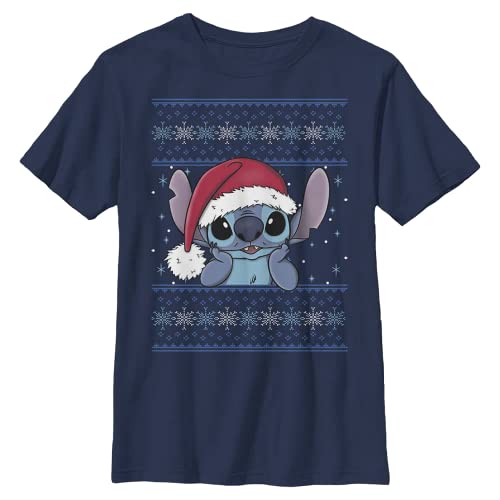 Disney Jungen Holiday Stitch Wearing Santa Hat T-Shirt, L von Disney