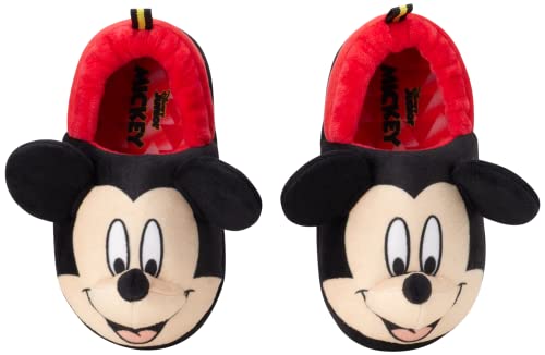 Disney Jungen Mickey Mouse Hausschuhe - Gemütliche Plüsch Fuzzy Slippers: rutschfeste rutschfeste Hausschuhe für Jungen (Kleinkind/kleines Kind), Mickey Big Face, 7-8 Little Kid von Disney