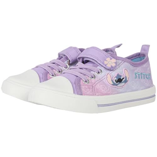 Disney Kinder Mädchen Stitch Low Top PU-Turnschuhe offiziell lizenzierte Charakter-Sneaker Schuhe mit Klettverschluss und exklusivem Blumendesign von A2Z 4 Kinder Schuhgröße 42-1 UK, violett, 30 EU von Disney