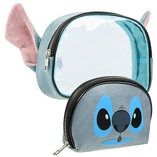 Disney Kulturtasche Damen Stitch Kosmetiktasche Kulturbeutel Damen und Teenager Mädchen Make Up Aufbewahrung Lilo und Stitch Mickey Geschenkidee (Blau-2 Stück) von Disney