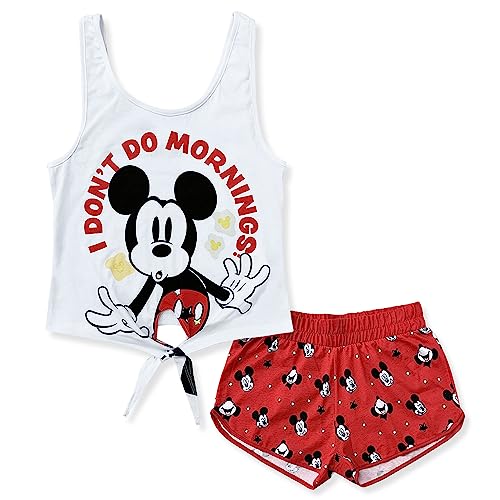 Disney Kurzer Pyjama für Damen, Mickey Maus, Tanktop und Shorts, aus Baumwolle, Sommer 6185, Weiß, S von Disney