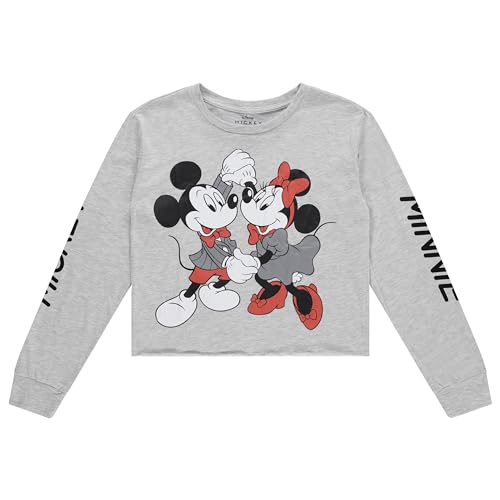 Disney Ladies Mickey Mouse Fashion Shirt Mickey Mouse Cropped Crewneck with Sleeve Print (Heather Grey, X-Large) von Disney
