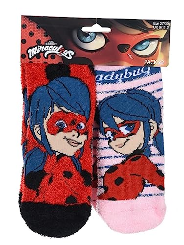 DISNEY Ladybug Socken für Kinder, rutschfest, für Mädchen, Ladybug, flauschige Socken für den Winter, 2 Paar, mehrfarbig, 23-26 von DISNEY