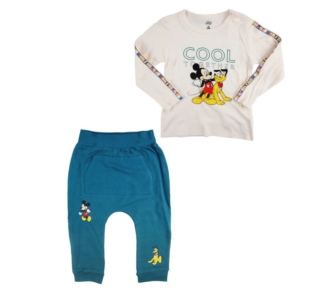 Disney Langarmshirt Disney Mickey Maus Baby 2tlg.Set langarm Shirt plus Hose Gr. 62 bis 92, Baumwolle von Disney