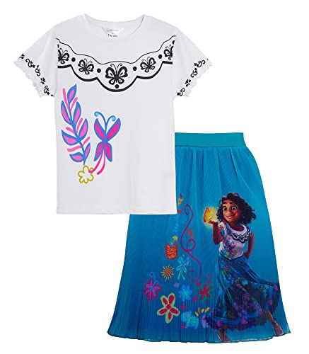 Disney Langer Chiffon-Encanto-Rock + T-Shirt-Set für Mädchen, 2-teiliges Outfit, Mirabel Dress Up Kostüm von Disney