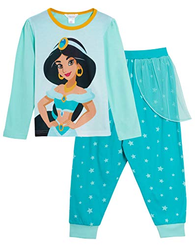 Disney Leichtes und atmungsaktives Cotton Blend Pyjama und langärmliges T-Shirt mit Prinzessin Jasmin Druck für Mädchen 3-4 Jahre Jasmin von Disney