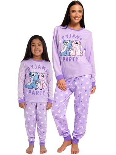 Disney Lilo Und Stitch Schlafanzug | Familien Schlafanzug | Mädchen Schlafanzug Mutter Tochter | Stitch Und Angel Pyjama Für Mädchen | Lila 140 von Disney