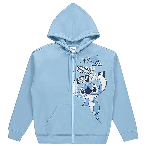Disney Lilo and Stitch Damen-Sweatshirt – klassisches Lilo and Stitch Multi Print Zip Hoodie Sweatshirt, Hell, blau, L von Disney