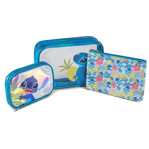 Disney Lilo and Stitch Kosmetikkoffer-Set – Mädchen, Jungen, Teenager, Erwachsene – Offiziell lizenziertes Lilo and Stitch Reise-Kosmetikkoffer, 3-teiliges Set, Blau von Disney