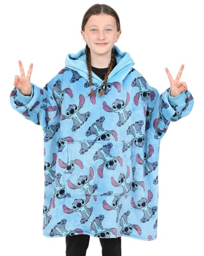 Disney Lilo and Stitch Mädchen Blau Hoodie Übergroße Fleecedecke Hoody, blau, One size von Disney
