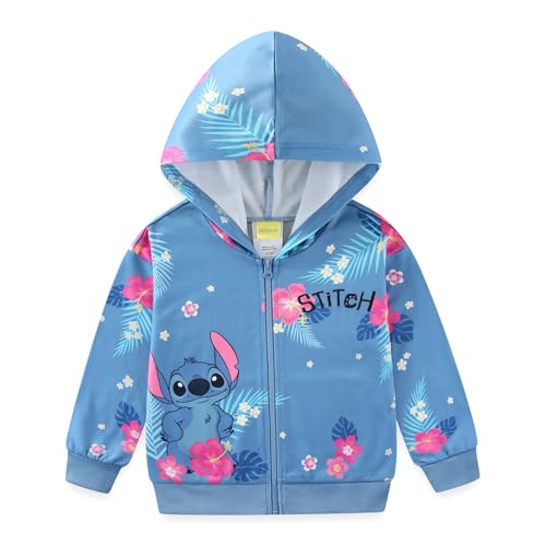 Disney Lilo and Stitch Mädchen Kapuzenpullover mit durchgehendem Reißverschluss für große Kinder, Blau, 6 von Disney