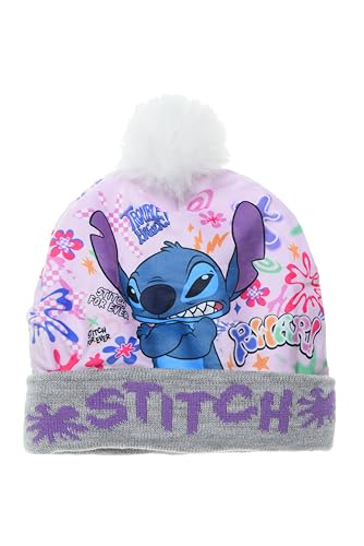 Disney Lilo and Stitch Mädchen Wintermütze mit PON PON PON Stichmuster (Nummer 54, Grau), grau, 54 von Disney