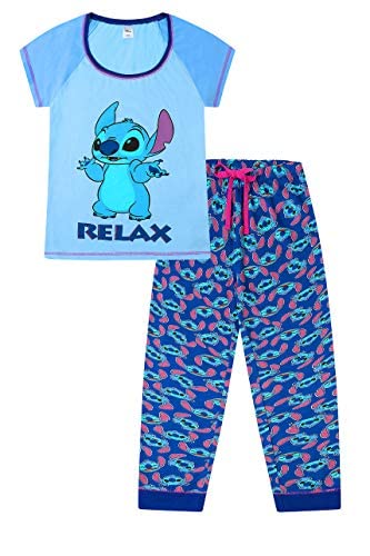 Disney Lilo and Stitch Relax Damen Schlafanzug Lang Hellblau Gr. 38/40 DE, blau von Disney