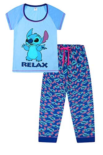 Disney Lilo and Stitch Relax Damen Schlafanzug Lang Hellblau Gr. 40-42, blau von Disney