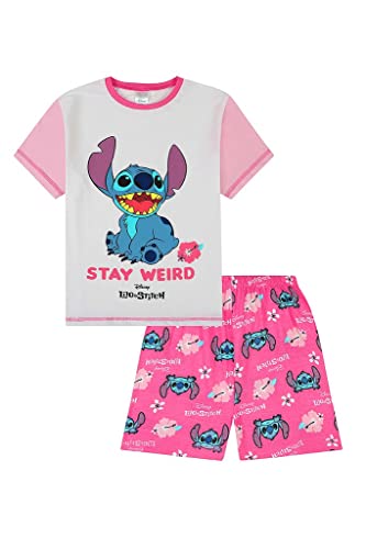 Disney Lilo and Stitch Stay Weird Damen Pyjama Lang Rosa Weiß Gr. 46/48 DE, rose von Disney