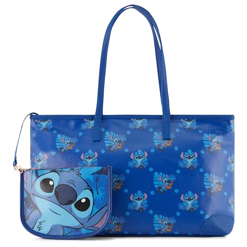 Disney Lilo and Stitch Tragetasche – Mädchen, Jungen, Teenager, Erwachsene – Stitch Kunstleder Cosplay Tote Handtasche mit Reißverschlusstasche, Blau, Einheitsgröße von Disney