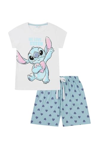 Disney Lilo and Stitch We Love Stitch Damen Pyjama-Set, kurz, weiß, 22-24 Disney Lilo and Stitch We Love Stitch Damen Pyjama-Set, kurz, weiß, 22-24 von Disney