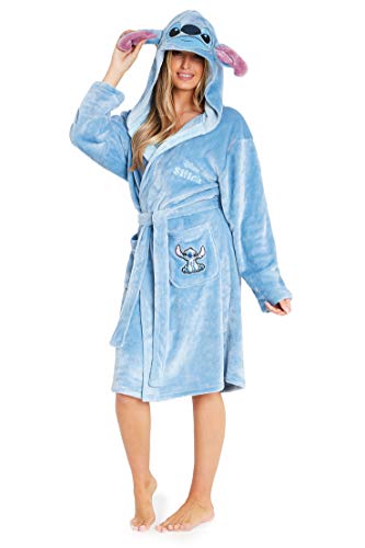 Disney Lilo & Stitch Bademantel Damen, Morgenmantel Damen Stitch, Fleece Bademantel mit Kapuze, Hausmantel Damen und Teens S-XL (M, Blau) von Disney