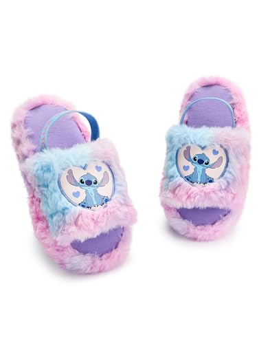 Disney Lilo & Stitch Damen Hausschuhe | Damen Stitch Character Heart Slider-Hausschuhe in Pink und Blau | Hausschuhe zum Hineinschlüpfen für Erwachsene mit Fell und elastischem Fersenriemen von Disney