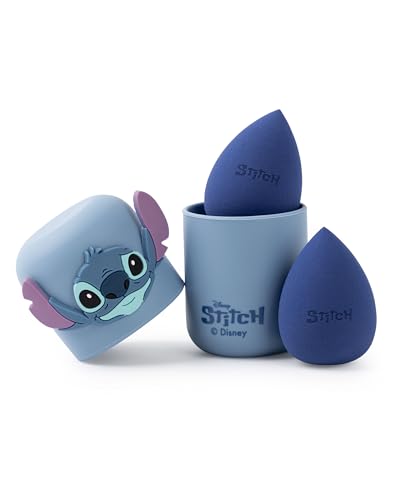 Disney Lilo & Stitch Damen Make-up-Schwamm-Set | Beauty-Schwämme für Damen, 2er-Set mit Aufbewahrungsbox mit Charakteraufdruck in Blau | Beauty-Gesichtsblender mit Stitch-Logo von Disney