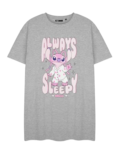 Disney Lilo & Stitch Graues Kurzarm-Nachthemd für Damen | Stitch Always Sleepy Angel Grafik-T-Shirt | Lässige Loungewear von Disney