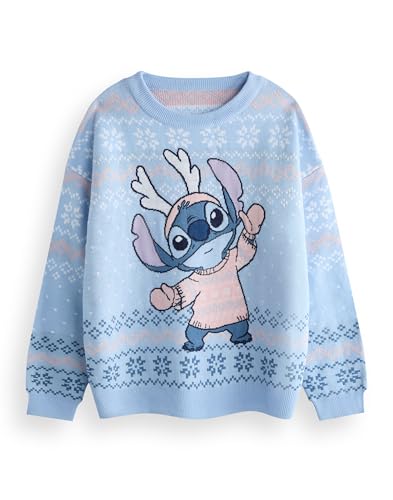 Disney Lilo & Stitch Kids Blauer gestrickter Weihnachtspullover | Festlicher Feiertagspullover – warm, lustig und gemütlich | Erleben Sie den Winterzauber von Stitch mit Sti von Disney