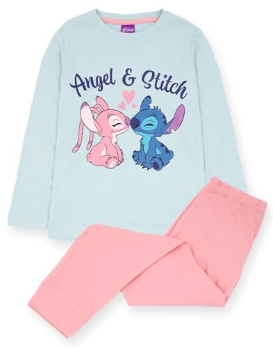Disney Lilo & Stitch Mädchen Pyjama-Set | Blaues Langarm-Grafik-T-Shirt und rosa Langbeinhosen PJs für Kinder | Angel & Stitch Love Nachtwäsche Movie Nachtwäsche Geschenk für Kinder und Kleinkinder von Disney