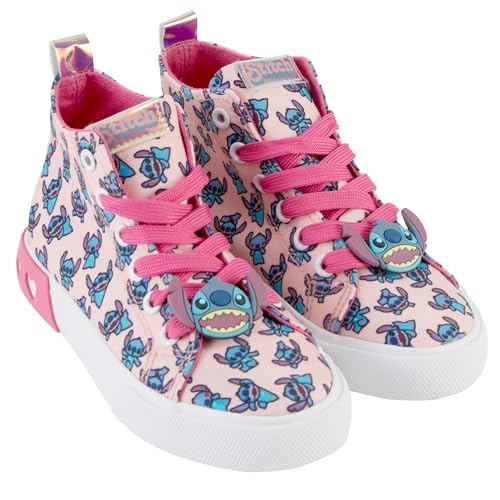 Disney Lilo & Stitch Mädchen Sneaker – Lilo and Stitch High Top Sportschuhe – Lilo and Stitch High Top Schnürschuhe, Helles Pink, 1 Big Kid von Disney
