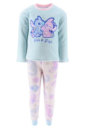 Disney Lilo und Stitch Pyjama für Mädchen, T-Shirt und Lange Samthose für Mädchen, Pyjama aus Weichem Fleece von Stitch und Angel, Größe 4 Jahre | Türkis von Disney