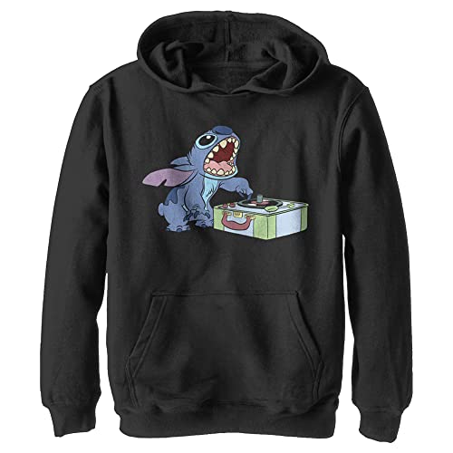 Disney Lilo & Stitch DJ Stitch Boy's Hooded Pullover Fleece, Black, Small von Disney