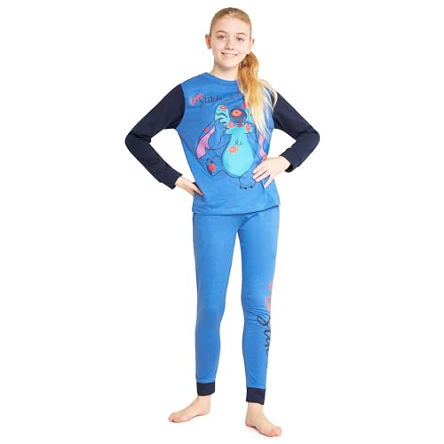 Disney Lilo und Stitch Schlafanzug Mädchen lang - Kinder Pyjama Mädchen von 6-14 Jahren im zweiteiligen Set (Blau, 6-7 Jahre) von Disney