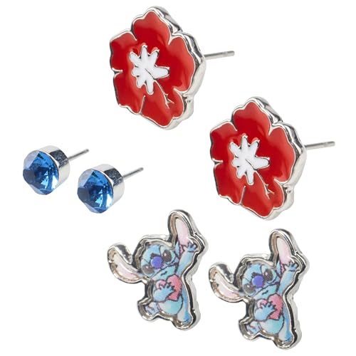 Disney Lilo und Stitch Schmuck Set Mädchen, Halskette & Armband Mädchen oder 3er-Set Ohrringe - Mädchen Geschenke (Silber Ohrstecker) von Disney