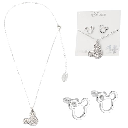 Disney Lilo und Stitch Schmuckset, Mickey & Minnie Mouse Ohrringe Armband Halsband Schmuckkästchen - Mädchen Geschenke (Silber Mickey) von Disney