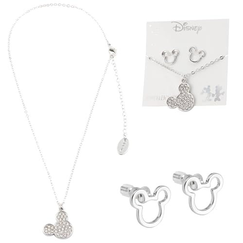 Disney Lilo und Stitch Schmuckset, Mickey & Minnie Mouse Armband Halsband Schmuckkästchen - Mädchen Geschenke (Silber Mickey) von Disney