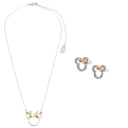 Disney Lilo und Stitch Schmuckset, Mickey & Minnie Mouse Ohrringe Armband Halsband Schmuckkästchen - Mädchen Geschenke (Silber Minnie) von Disney