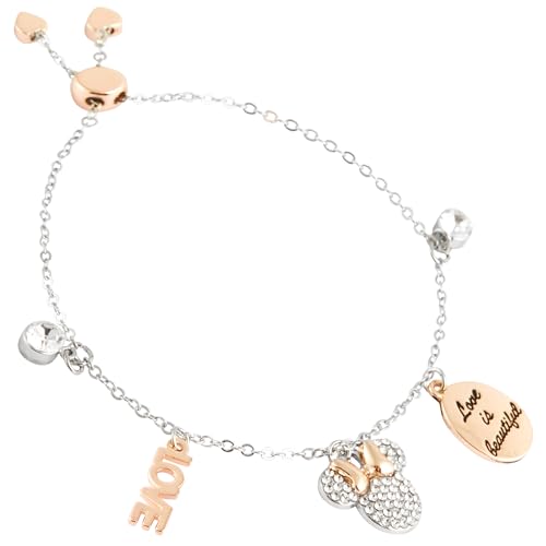 Disney Minnie Mouse Armband Mädchen mit Anhängern, Schmuck Armbänder Set - Geschenke für Mädchen (Silber Minnie Armband) von Disney