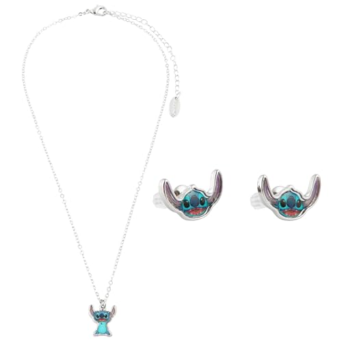 Disney Lilo und Stitch Schmuckset, Mickey & Minnie Mouse Ohrringe Armband Halsband Schmuckkästchen - Mädchen Geschenke (Silber Stitch) von Disney