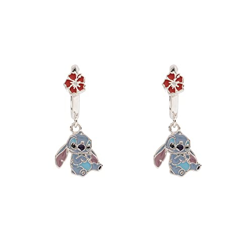 Disney Lilo & Stitch Silber und Rot Enamel Hanging Flower Ohrringe von Disney