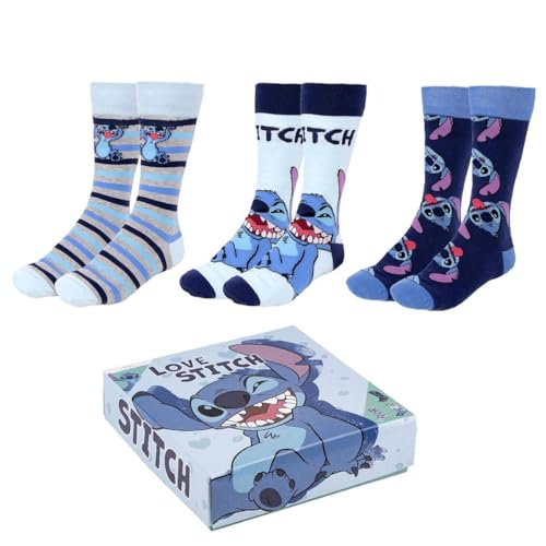 Disney Lilo und Stitch Socken 3er Pack socken Strümpfe in schöner Geschenkverpackung (DE/NL/SE/PL, Numerisch, 36, 41, Regular, Regular, Stitch 1) von Disney