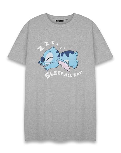 Disney Lilo & Stitch Stitch Damen-Nachthemd Grau meliert | Schlaf-Ganztägiger Grafik-TGown | niedliches Schlafanzug-Set | Charakter-Nachtwäsche für Damen, grau, 50 von Disney