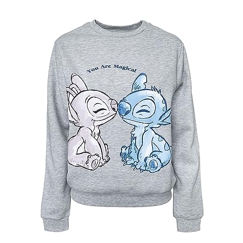 Disney Lilo und Stitch Sweatshirt für Damen, Mädchen, Baumwolle, bedruckt, lange Ärmel, 6224, grau, XL von Disney