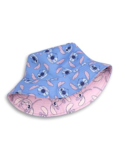Disney Lilo und Stitch Wende-Fischerhut für Mädchen | Blauer Stich und rosa Engelsdesign | Lässige Sonnenschutz-Kopfbedeckung | Weiche Stoffaccessoires für Kinder Film-Merchandise von Disney