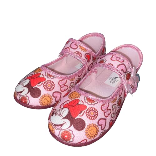 Disney MINNIE MOUSE Hausschuhe Mädchen von 2 bis 8 Jahre, Warme Pantoffeln mit Minnie Motiv 26 EU, Bequemer Kinder Schuhe für Kindergarten, Freizeitschuhe mit Glitzer ideal für Schule, Rosa von Disney