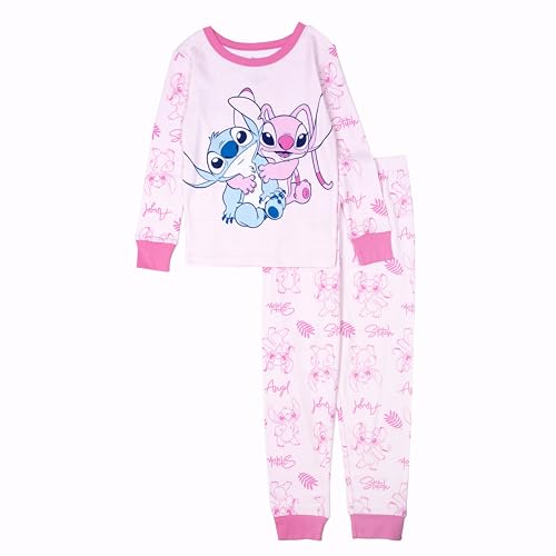 Disney Mädchen 2-Piece Snug-fit Cotton Holiday Pajama Set, Soft & Cute for Kids Pyjamaset, Stich und Engel, 4 Jahre (2er Pack) von Disney