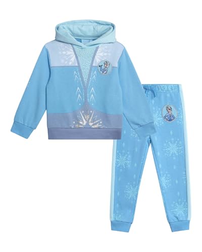 Disney Mädchen Frozen Sweatsuit Set ELSA Hoodie Sweatshirt und Jogger Sweatpants Prinzessin Outfit für Kleinkind Mädchen, 3T-7, Elsa Hellblau, 4 Jahre von Disney
