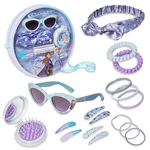 Disney Stitch Handtasche Kinder mit Haarschmuck und Sonnenbrillen Set Encanto und Frozen Mädchen Haar Zubehörteile Mädchen Schultertasche Geschenke für Kinder (Blau/Lila Frozen) von Disney