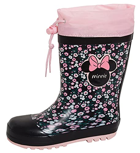 Disney Minnie Mouse Gummistiefel für Mädchen, mit Fleece gefüttert, zum Binden, Schwarz , 24 EU von Disney