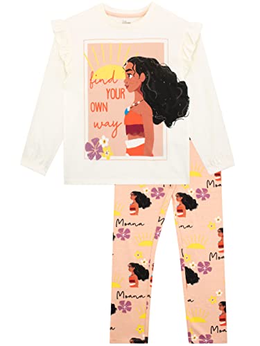 Disney Mädchen Moana Langarm Top und Leggins Set Outfit Set Creme 140 von Disney