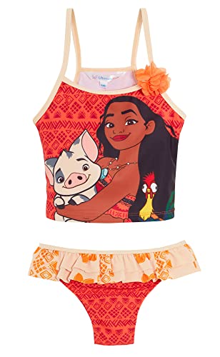 Disney Mädchen Moana Tankini Kinder Zweiteiler Deluxe Bademode Schwimmen Kostüm Pool Strand Badeanzug, Orange, 2-3 Jahre von Disney